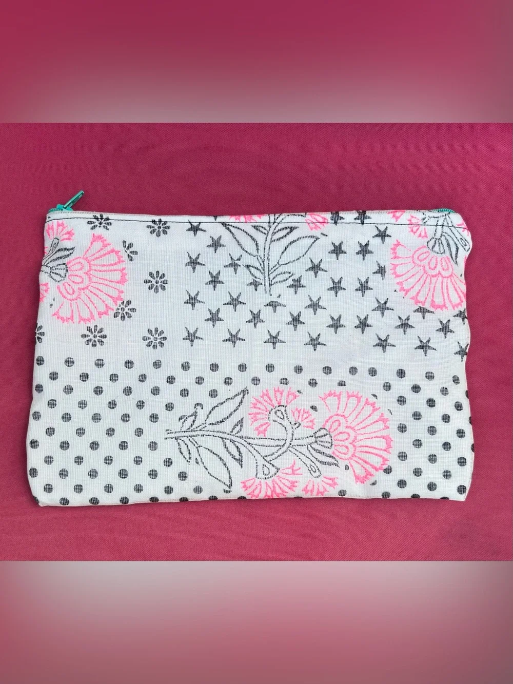 Upcycled shopping bag double lined Free People zip closure makeup bag